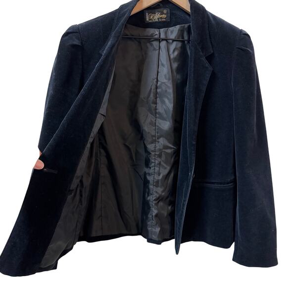 VINTAGE 80s T.R. Bentley Crushed Velvet Blazer Size S Black Party‎ Holiday Goth - Picture 2 of 12